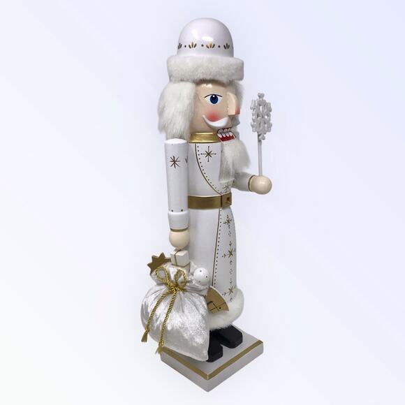 Christmas Nutcracker 15" Wood Hand Painted Figure Traditional White & Gold - Picture 5 of 8